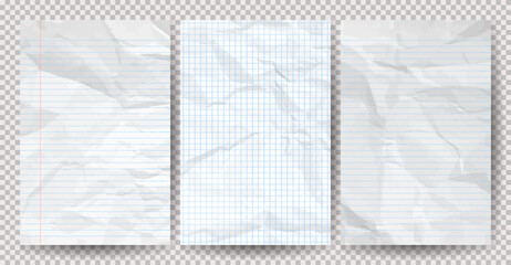 Set of white сlean crumpled papers