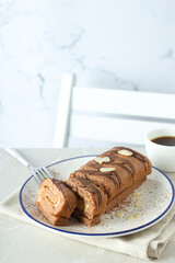 Concept of delicious sweet food - cake roll