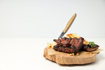 Tasty fried food - barbecue ribs, tasty fried meat