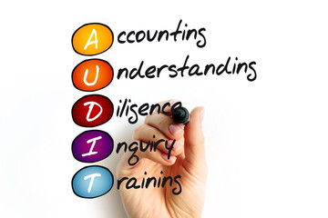 AUDIT - Accounting, Understanding, Diligence, Inquiry, Training acronym, business concept background