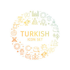 Turkish Travel and Tourism Round Design Template Thin Line Icon Concept for Promotion, Marketing and Advertising. Vector illustration