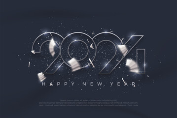 Happy new year 2024 design with silver metallic numbers with shiny glitter. Premium vector design for greeting, Invitation, banner poster and others.