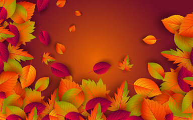 Autumn background with leaves. Can be used for posters, banners, flyers, invitations, websites, or greeting cards. Vector illustration.