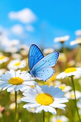 Fototapeta premium Beautiful butterfly on the flower with light exposure AI Generative