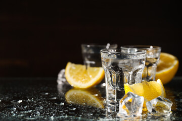 Concept of strong alcoholic drink - vodka drink