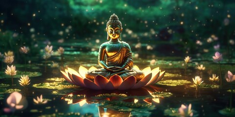 Portrait buddha statue with lotus flower AI Generative