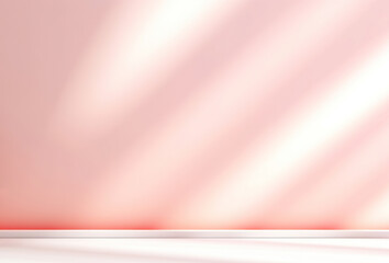 Minimalistic light pink background with blurred foliage shadow.