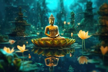 Portrait buddha statue with lotus flower AI Generative