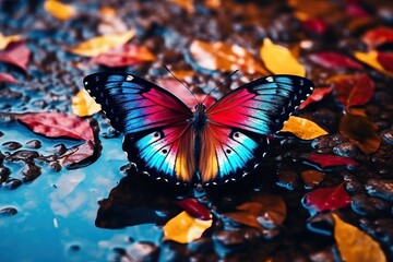 Fototapeta na wymiar Beautiful butterfly over the water AI Generative