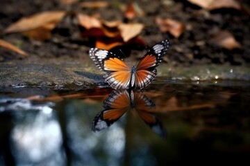 Obraz premium Beautiful butterfly over the water AI Generative