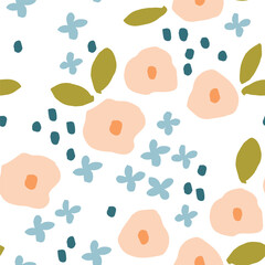Beautiful feminine texture with Bold Flowers. Vector seamless Floral pattern. Botanical background with hand drawn flowers. Floral field print - 609854783