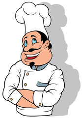 Chef with Big Smile in White Uniform with Crossing Hands