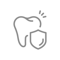 Tooth with shield line vector icon. Protected teeth, dental care or insurance outline symbol.