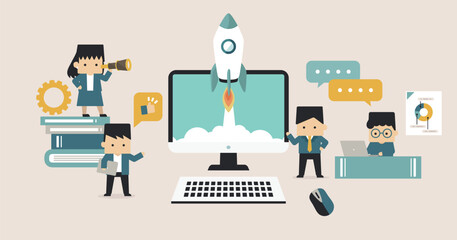 デフォルメ ビジネス 人物 イラスト スタートアップ チームワーク ベクター 背景 アイキャッチ 1:1.191