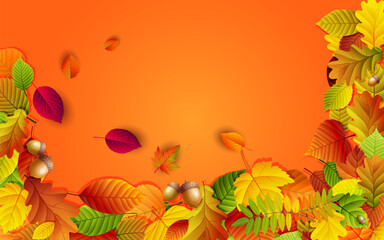 Fototapeta na wymiar Autumn background with leaves. Can be used for posters, banners, flyers, invitations, websites, or greeting cards. Vector illustration.