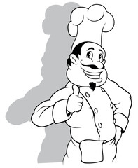 Drawing of Smiling Chef in White Uniform Showing Thumb Up