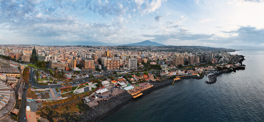 Aerial View of Catania with Mount Etna and the Sea - Drone Shot