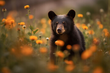 a bear in a flower garden