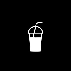 Milk cocktail straw in tall glass hand drawn icon isolated on black background
