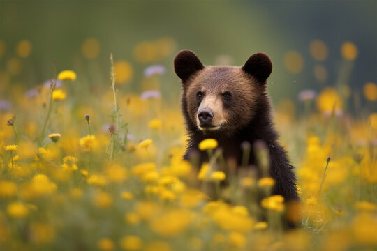 a bear in a flower garden