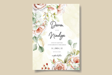 Elegant wedding invitation card with beautiful watercolor flowers