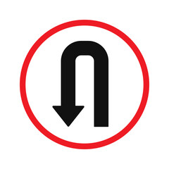 U turn left direction vector sign isolated on white background.