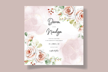 Elegant wedding invitation card with beautiful watercolor flowers