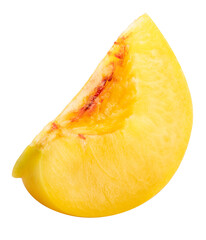 Shiny Yellow Peach fruit with leaf  on white background, Fresh Peach on White Background PNG file.