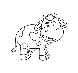 Cow Character Black and White Vector Illustration Coloring Book for Kids