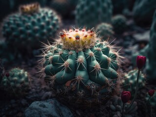 Miniature home flowers succulents and cactus in the garden Created with Generative AI technology