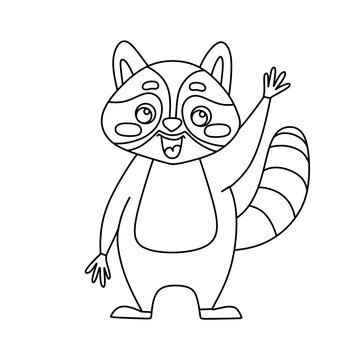 Raccoon Character Black and White Vector Illustration Coloring Book for Kids