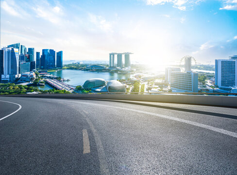 Panoramic skyline and buildings with empty concrete square floor,hangzho