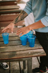 Close up of  blue cups