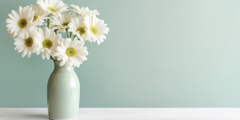 Beautiful vase of gerbera daisy flowers on the table with light exposure AI Generative