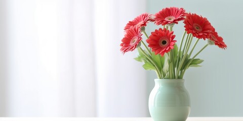 Beautiful vase of gerbera daisy flowers on the table with light exposure AI Generative