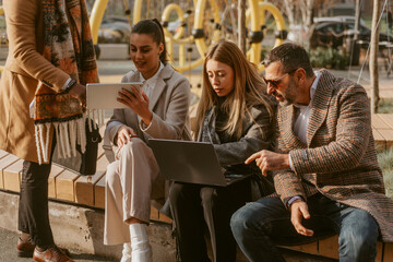 Close up of group of business people working