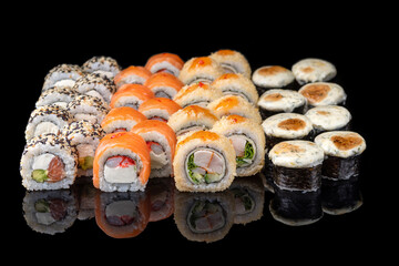 Assorted Japanese sushi roll set. sushi rolls set close up selective focus.