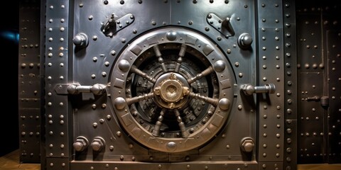Door of big vintage safe in retail store bank vault security valuable storage
