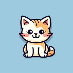 Cute Cat Kitten Line Illustration, Bright Colours Icon Vector Animal Sticker