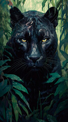 Wild black panther in the jungle. Panthera. Generative AI