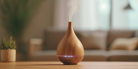 Portrait essential oil diffuser on the wooden table AI Generative