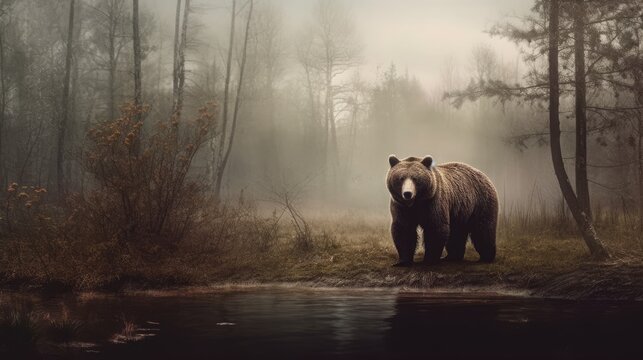 a brown bear stands in a forest Generative Ai