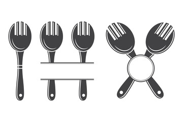 Wooden Spoon Monogram vector, Wooden Spoon Silhouette, Wooden Spoon Vector, Restaurant Equipment, Clip Art, Fork Spoon and Knife monogram, Vector, illustration