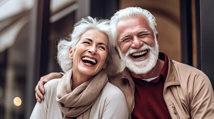 Happy senior couple in city. Travel concept Generative AI
