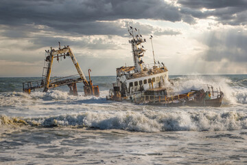 Zeila Shipwreck on the Skeleton Coast in Namibia, Africa.