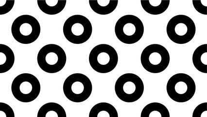 Seamless geometric patter with black circles on white background tile overlap. 80s-90s retro design. Vector illustration.