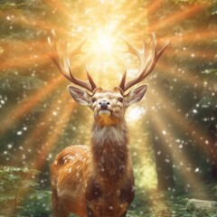 a deer with its head in the sunlight showing its mane Generative Ai