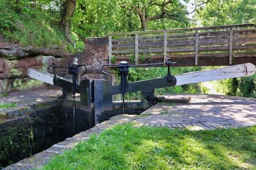 single canal lock gates with bridge 
