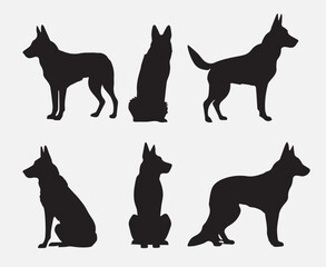 Vector Set of Silhouette of German Shepherd Dog