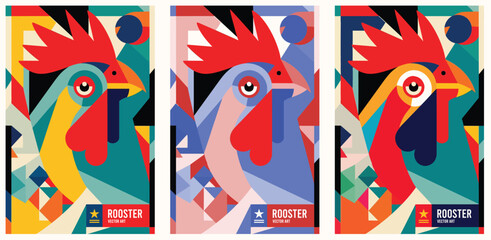 Minimal flat coq icon for posters, cards, logos. Rooster. Cock Illustration in minimal style. Vector set. © ckybe
